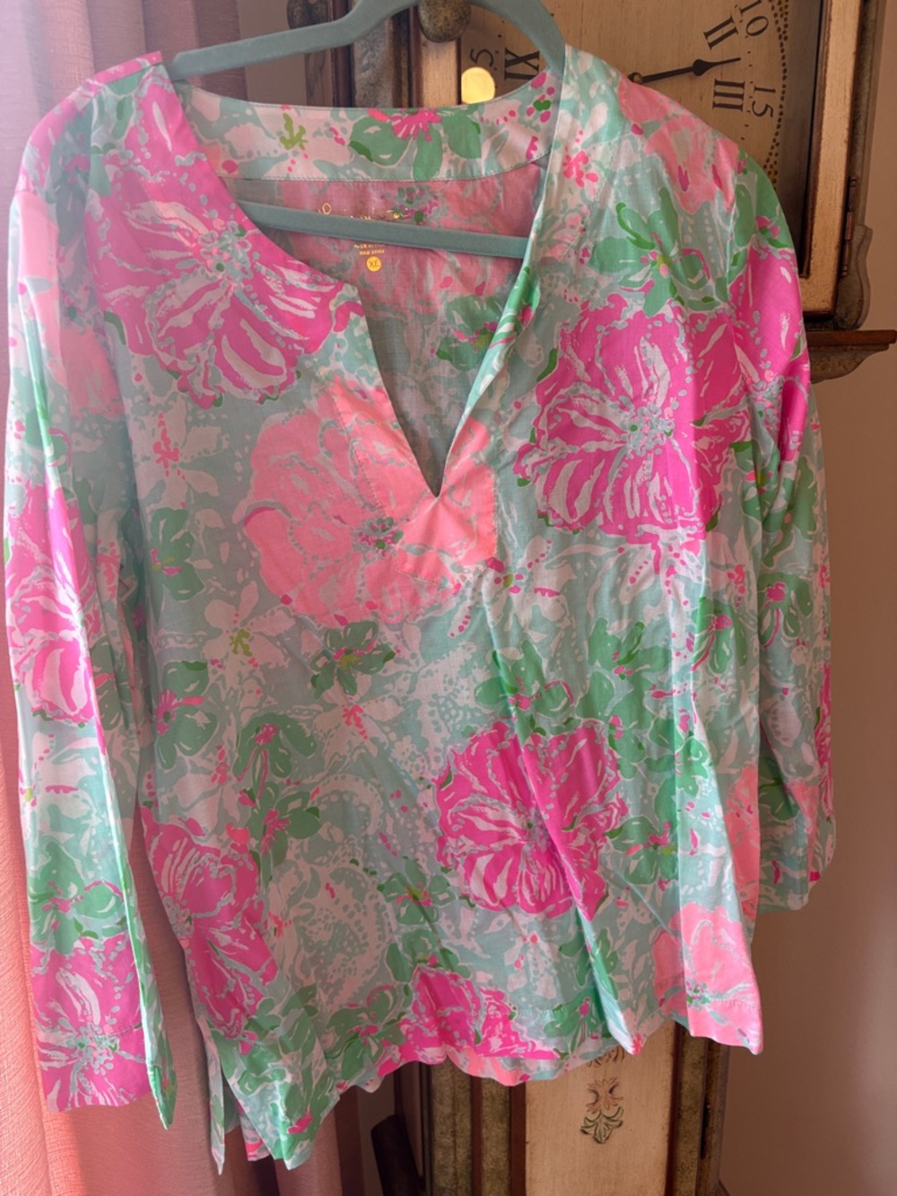 Lilly Pulitzer Pink Green Floral V-Neck Tunic